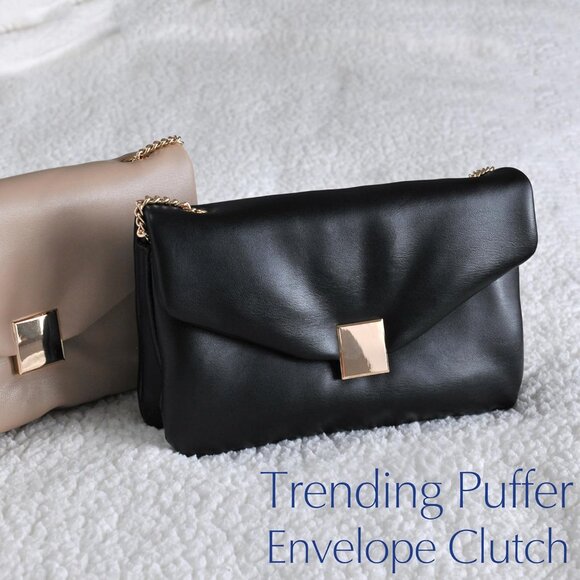 Vegan Leather Chain Shoulder Puffer Envelope Clutch for Women - Picture 2 of 7